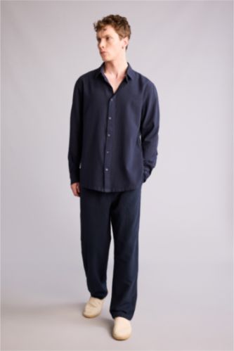 رجال كحلي بنطرون باجي فيت قطن 100%