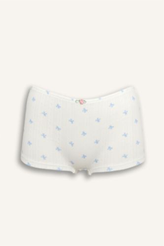 Kadın Açık Mavi Çiçekli Bağcıklı Pamuklu Boxer