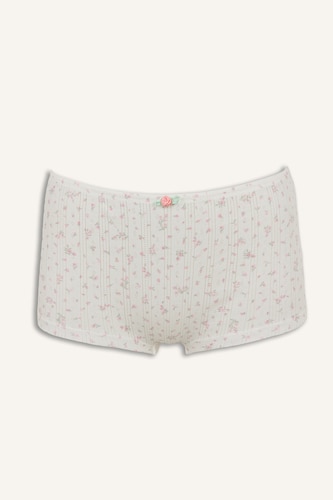 Kadın Açık Pembe Çiçekli Pamuklu Boxer
