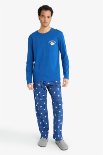 Pijama Takımı Regular Fit Baskılı Uzun Kollu Üst Desenli Uzun Alt