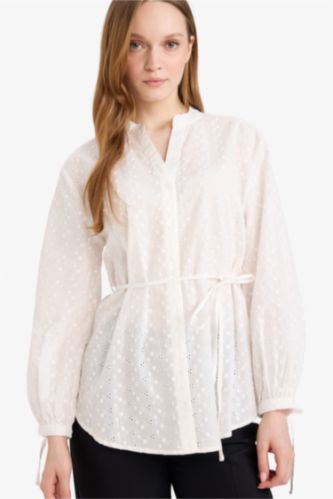 FEMME Écru Tunique brodée à manches longues Coupe régulière