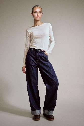 Wide Leg Geniş Bol Katlamalı Paça Jean Pantolon