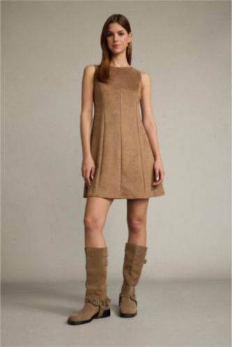 Kolsuz Süet Mini Elbise