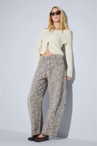 Baggy Fit Leopard Print Gabardine Trousers