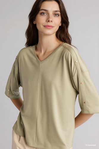 Women Light Khaki Relax Fit Long Sleeve T-Shirt