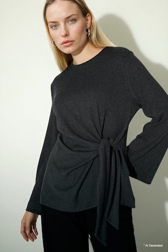 Woman Anthracite Melange Regular Fit Ribana Long Sleeve T-Shirt