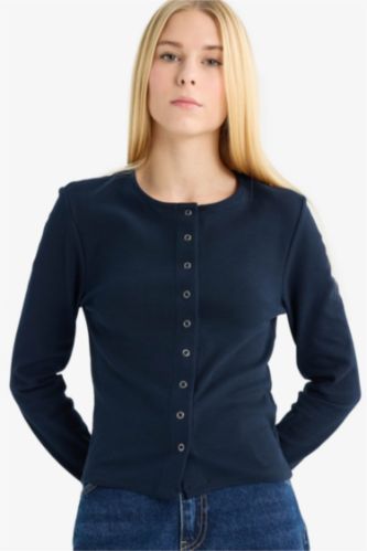 Slim Fit Crew Neck Ribana Cardigan