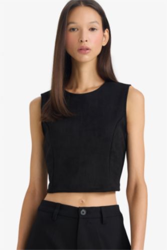 Suede Crew Neck Tank Top