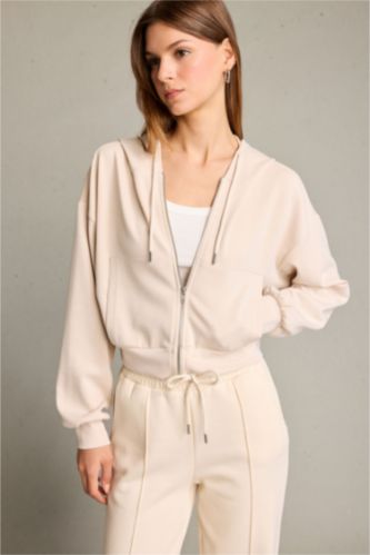 Kapüşonlu Modal Fermuarlı Sweatshirt