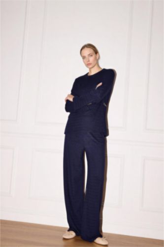 WOMAN NAVY Straight Fit Regular Hem Trousers