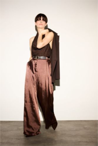 Wide Leg Geniş Paça Bilek Boy Saten Pantolon