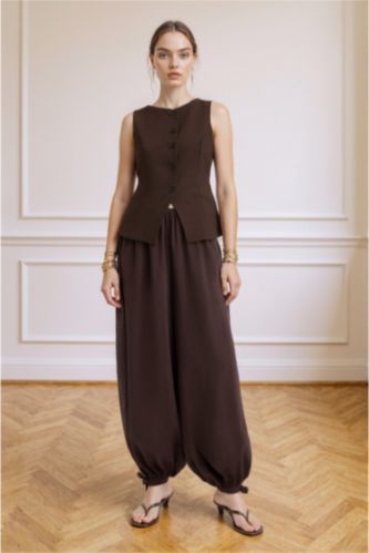 Balloon Fit Regular Waist Modal Long Trousers