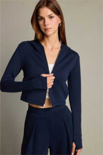 Kapüşonlu Fermuarlı Modal Hırka