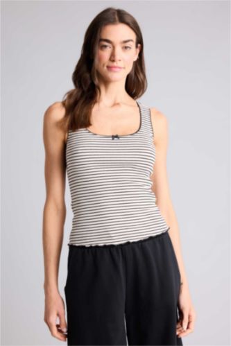 WOMAN Black Regular Fit Ribana Tank Top