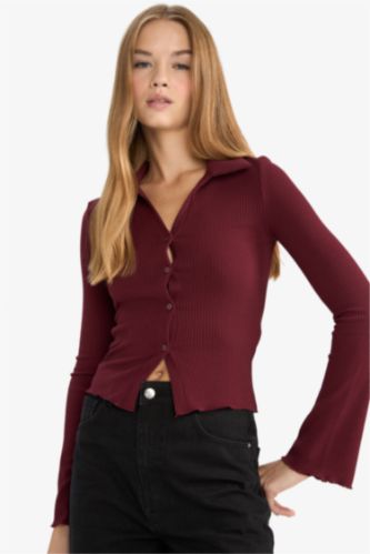 Fitted Polo Yaka Fitilli Kaşkorse Hırka