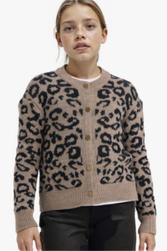 Girl Leopard Print Buttoned Cardigan
