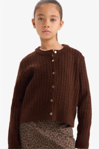 Kız Çocuk Bisiklet Yaka Düğmeli Triko Hırka