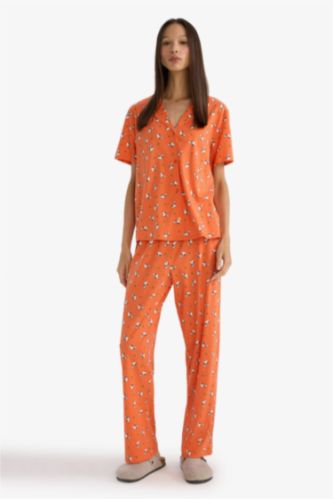 Женщины Оранжевый Комплект из 2 предметов Snoopy Regular Fit с коротким рукавом
