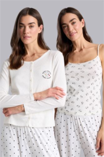 Әйелдерге экру Snoopy Regular Fit ұзын жеңді 2 дана жинақ