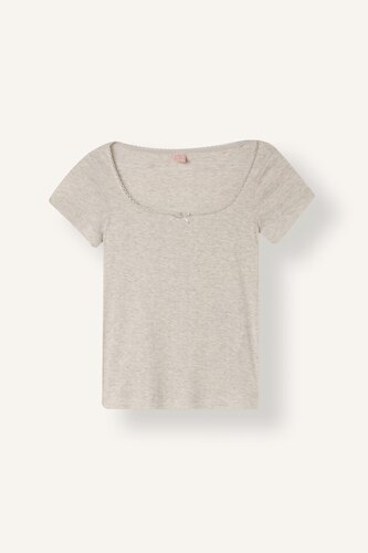 Regular Fit Heather Grey Short Sleeve T-Shirt and Pants Pyjama Set