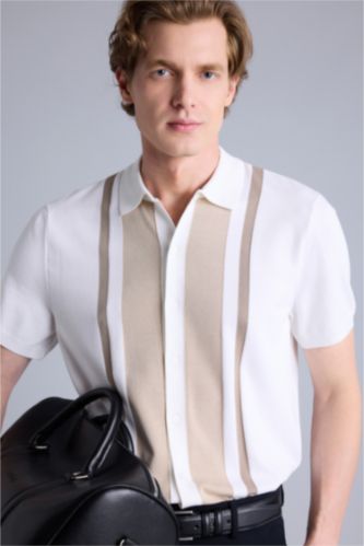 Erkek Ekru Kısa Kollu Polo Tişört