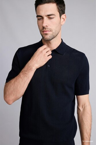 Man NAVY Standard Fit Knit Polo T-Shirt