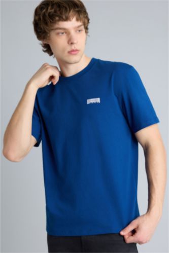 Erkek Lacivert Regular Fıt Baskılı Kısa Kollu Tişört