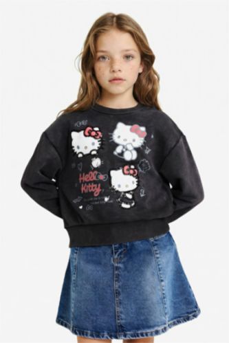 Kız Çocuk Hello Kitty Overshirt Fit Bisiklet Yaka Sweatshirt