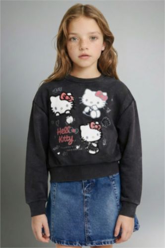 Hello Kitty Overshirt Fit Bisiklet Yaka Sweatshirt Kız Çocuk