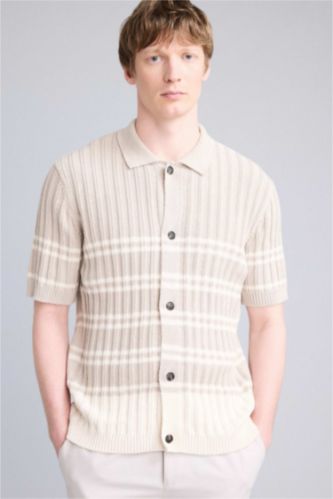 رجال اللون الرملي تيشيرت بولو نص ردن