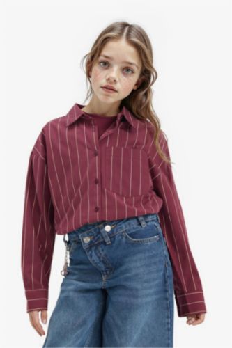 قميص بناتي كم طويل بوبلين قصة عادية - قطعتين