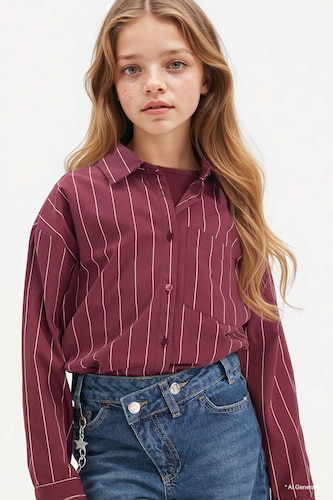 Girls & Teens Bordeaux Girl Regular Fit Long Sleeve Shirt and T-shirt