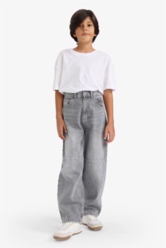 Erkek Çocuk Barrel Fit Düz Paça Jean Pantolon