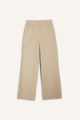 Wide Leg Double Pocket High Waist Velvet Trousers