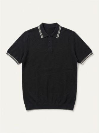 Erkek Lacivert %100 Pamuk Şerit Detaylı Polo Tişört