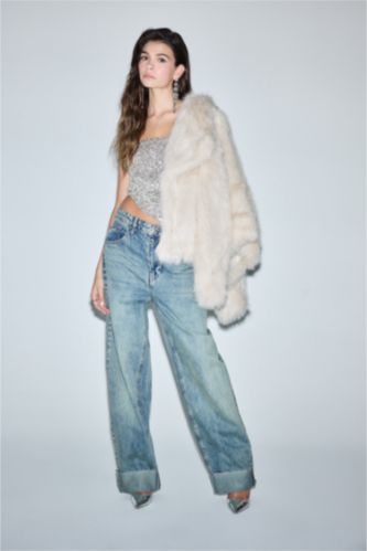 Straight Fit High Waist Denim Trousers