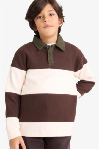 Boy Polo Neck Color Block Sweatshirt