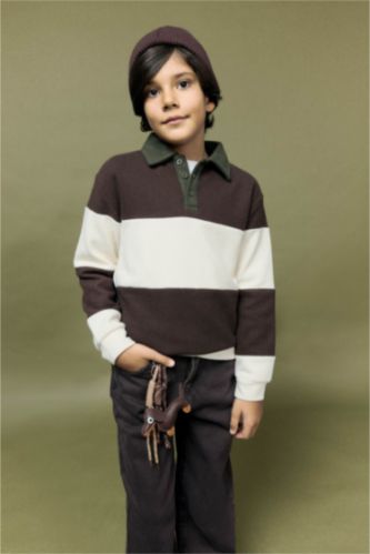 Boy Polo Neck Color Block Sweatshirt