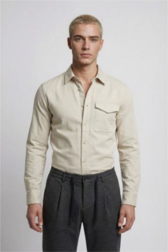 MAN Stone Boxy Fit Polo Collar Twill Shirt Jacket