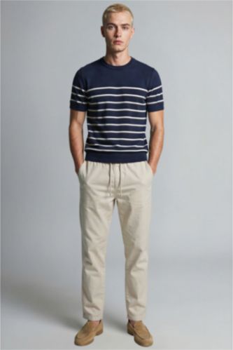 رجالي اللون الحجري بنطلون قطن باجي فيت