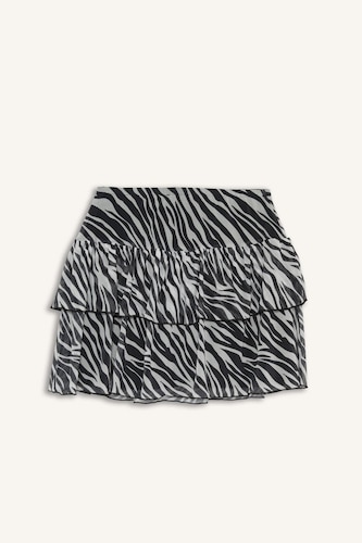 Zebra Desenli Normal Bel Tül Mini Etek