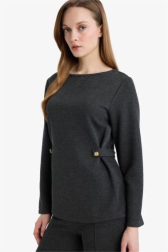 Regular Fit Kayık Yaka Pike Uzun Kollu Tişört