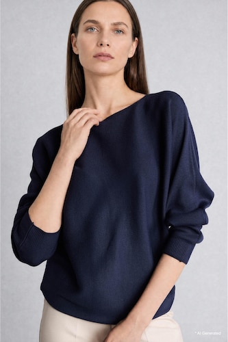 Women NAVY Boat Neck Navy Knit Pullover