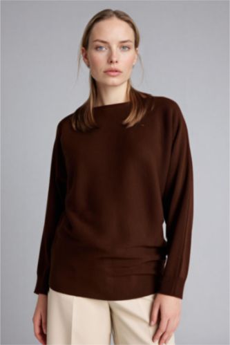 Woman Brown بلوز تريكو بياخة عريضة