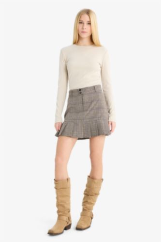 Pilise Kareli Normal Bel Mini Etek