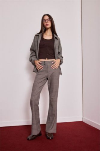 Flare Fit Fermuarlı Normal Bel Standart Boy Pantolon