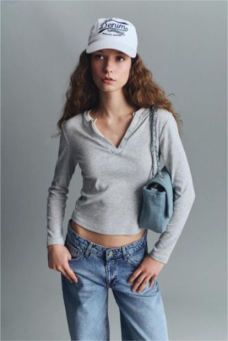 Woman Grey Melange Woman Long Sleeve T-Shirt