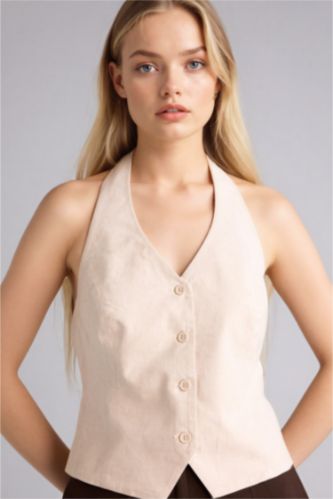 Женщины Бежевый Жилет из льна для женщин