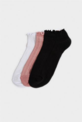 Kadın Açık Pembe Kadın Fırfırlı 3'lü Pamuklu Patik Çorap