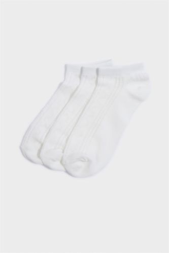 Woman White 3 piece Cotton Short Socks